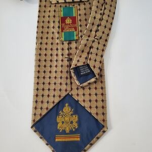 EQUESTRIAN FIRENZE 100% Silk Italy Neck Tie Shimmer Gold Blue Red Geo Print VTG